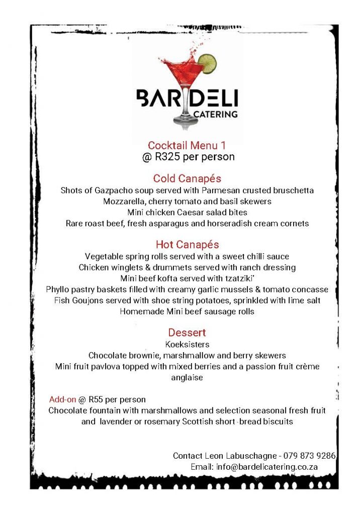 Bardeli Catering Cocktail Menu 1